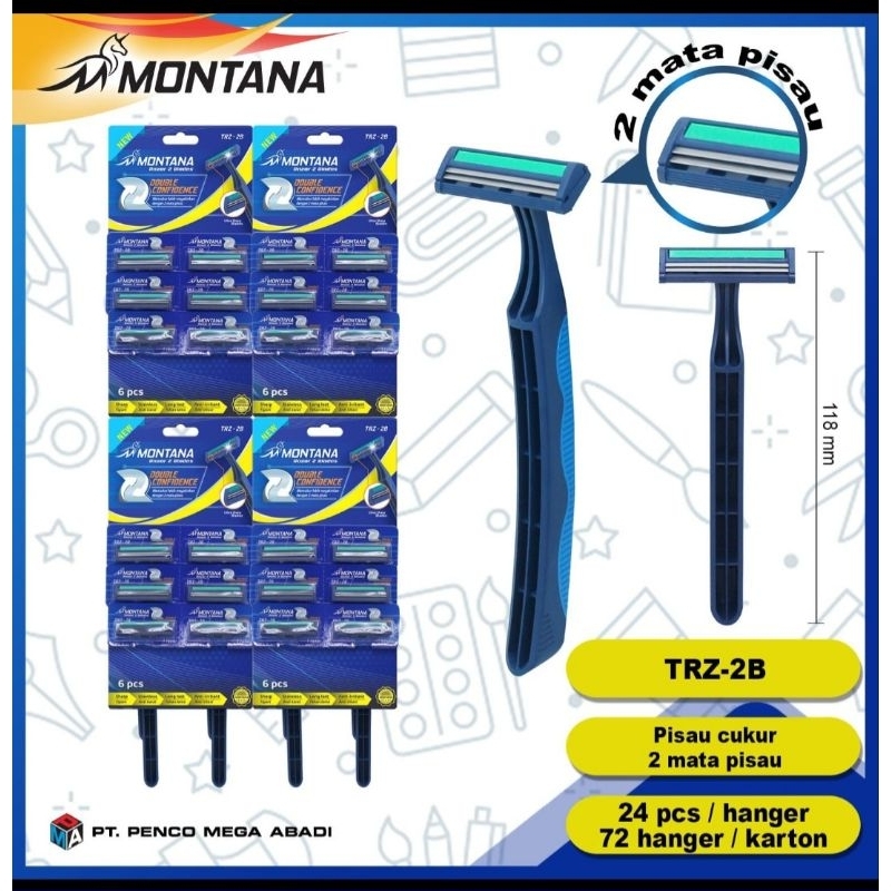 ( 6 pcs ) PISAU CUKUR MONTANA BIRU 2 & 3 MATA PISAU / CUKURAN MURAH BIRU / cukuran kumis jenggot