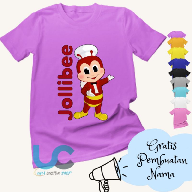 Kaos Anak Jollibee | Baju Anak Jollibee | Kaos Anak Sablon | Kaos Anak Custom Terbaru (FREE NAMA)