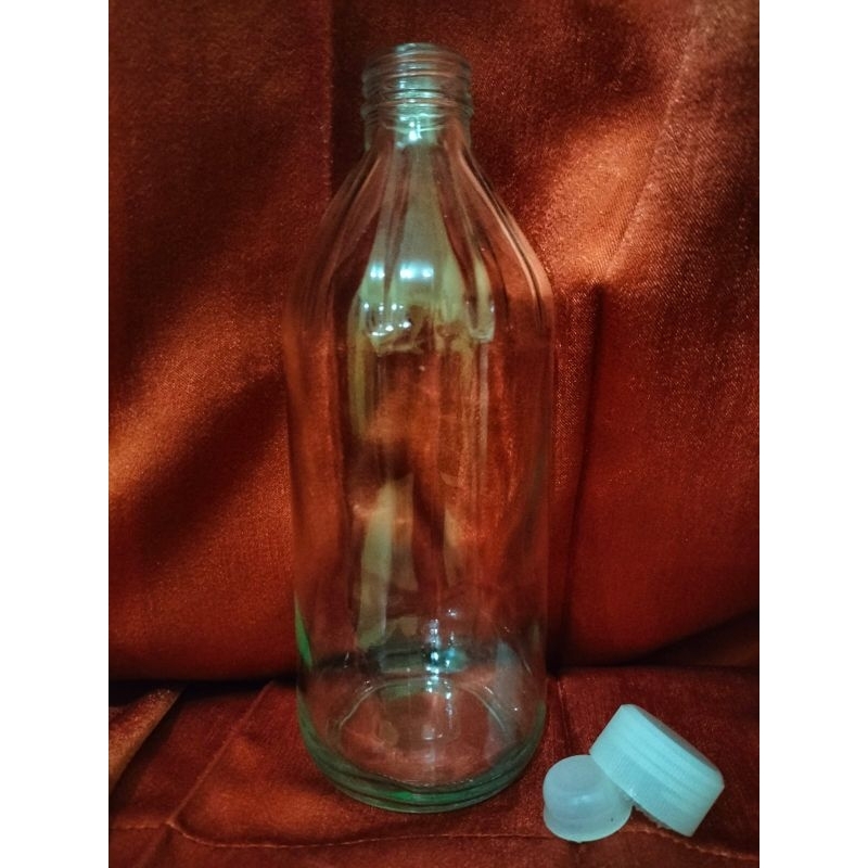 Botol jus kaca 500ml<Botol madu<Botol kaca polos tutup ulir plastik<Botol madu<Botol kaca bening