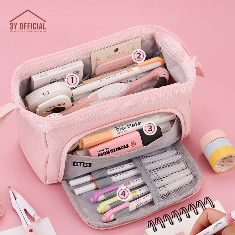 

3Y Angoo double layer macaron kotak pensil kapasitas besar pencil case