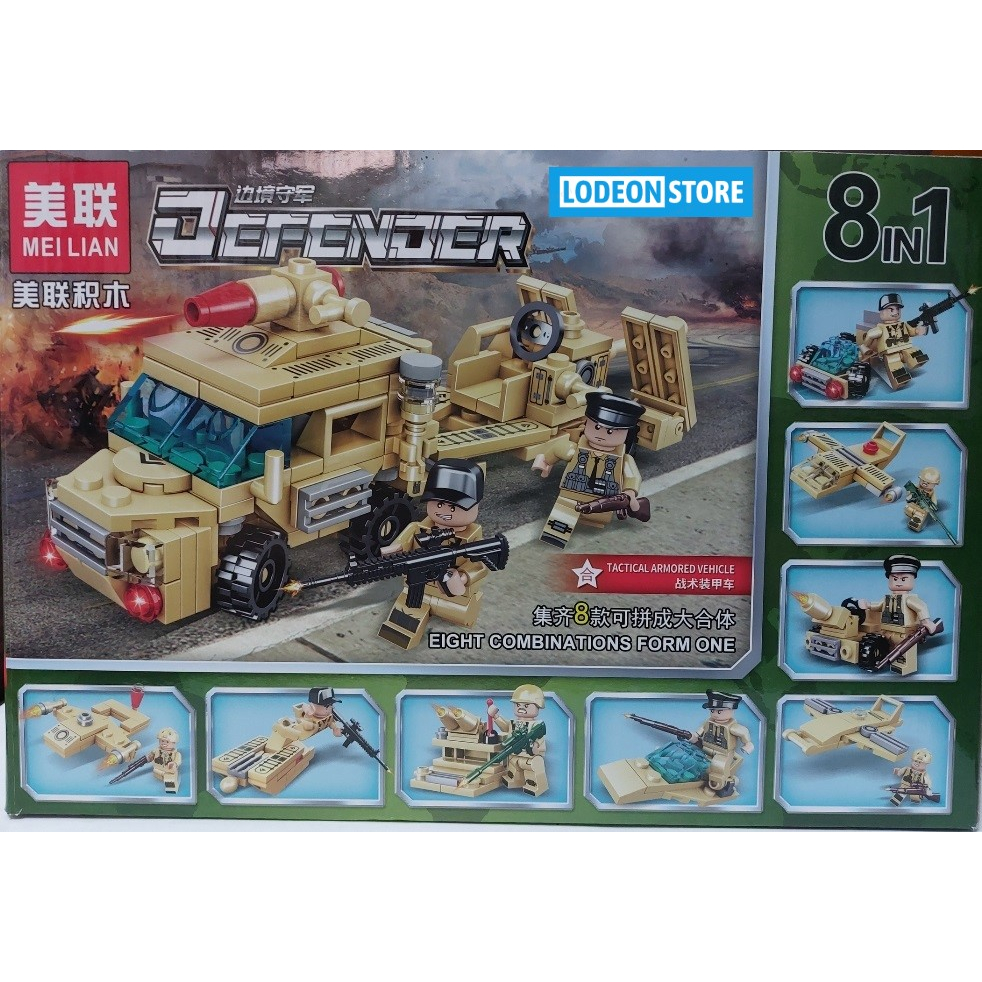 Brick Minifigure Tentara dan Kendaraan Front 8 in 1 Mei Lian 98136 - Lodeon Store