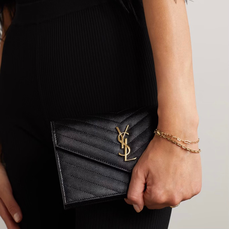 Original YSL Saint Laurent Cassandre Wallet on Chain WOC 19CM in Grain