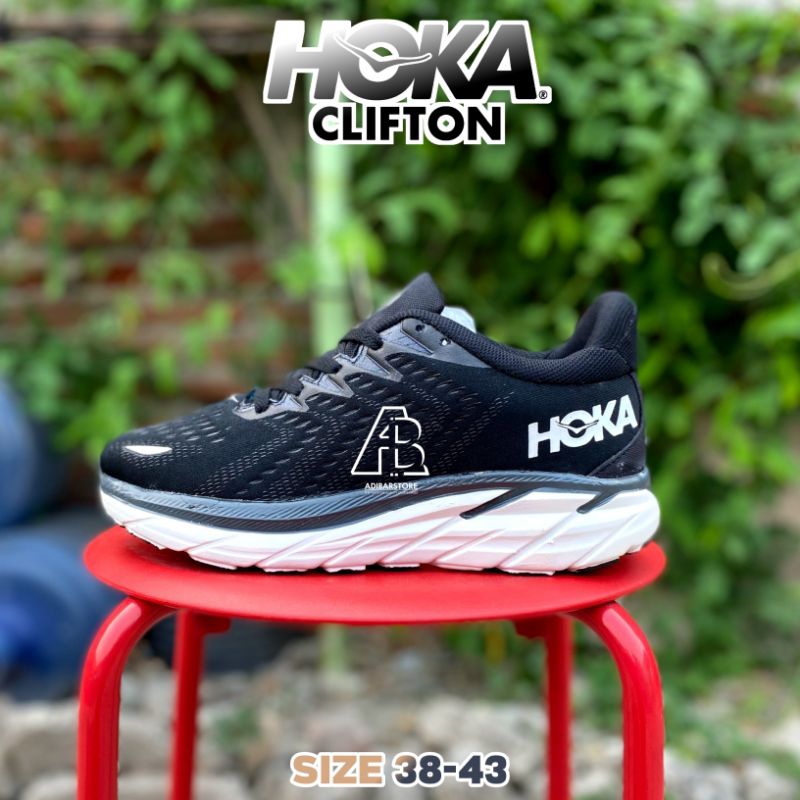SEPATU LARI HOKA CLIFTON 8 WIDE TERBARU PROMO TERLARIS FREE KAOS KAKI SEPATU JOGING PRIA/WANITA HOKA