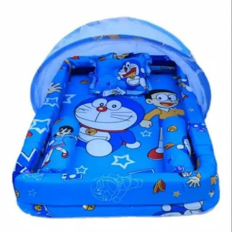 Kasur Bayi Model Kolam Motif Doraemon Set Kelambu