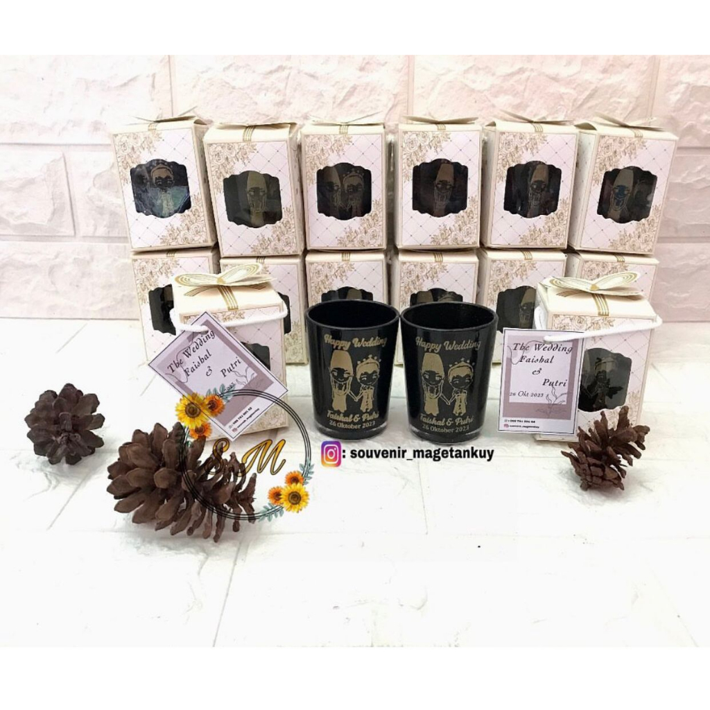 Gelas souvenir kemas mika,box gelas kaca souvenir murah souvenir magetankuy