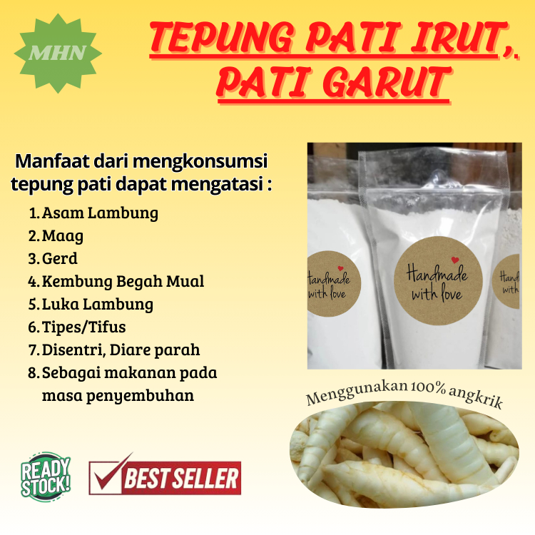 

Tepung Pati Irut Pati Garut Tepung Angkrik 100% Angkrik Asli Homemade Bikinan Rumahan Sagu Garut Tepung