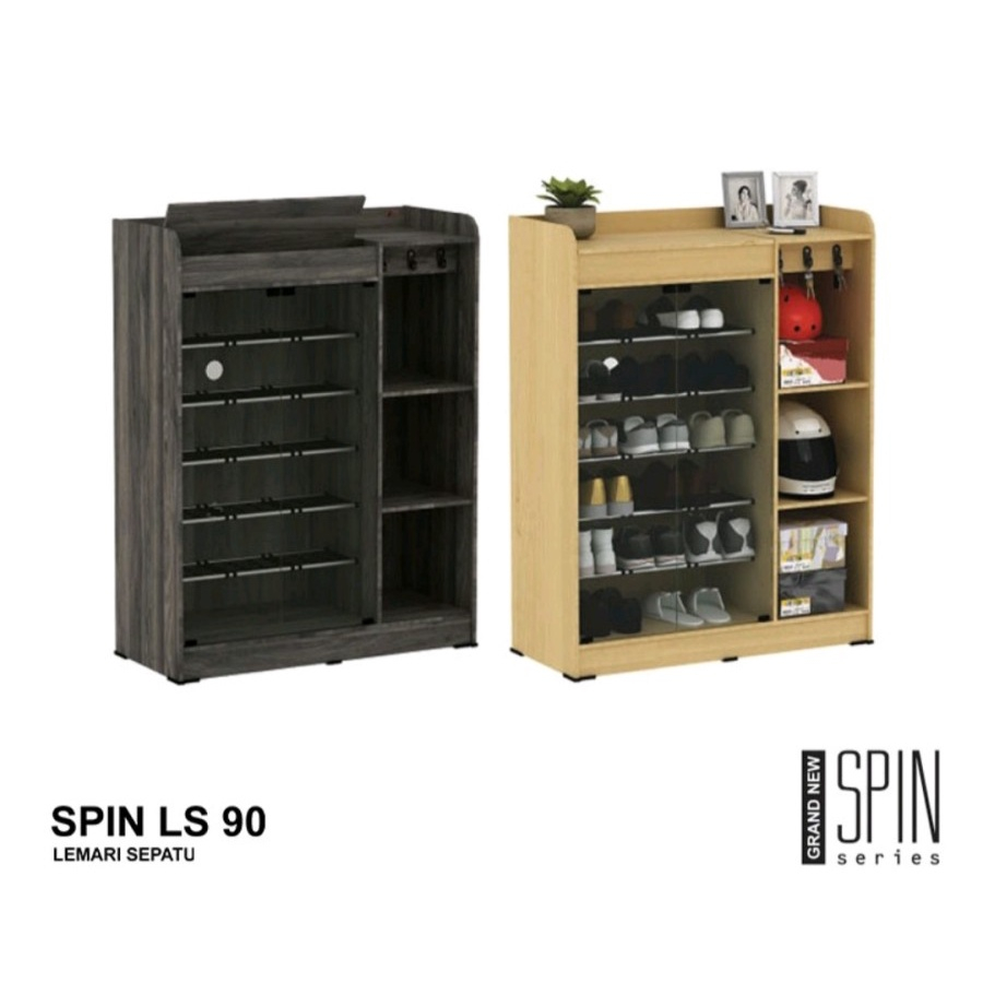 LEMARI SEPATU KACA KOMBIMASI RAK HELM RAK SEPATU MINIMALIS SPIN LS 90 ACTIV