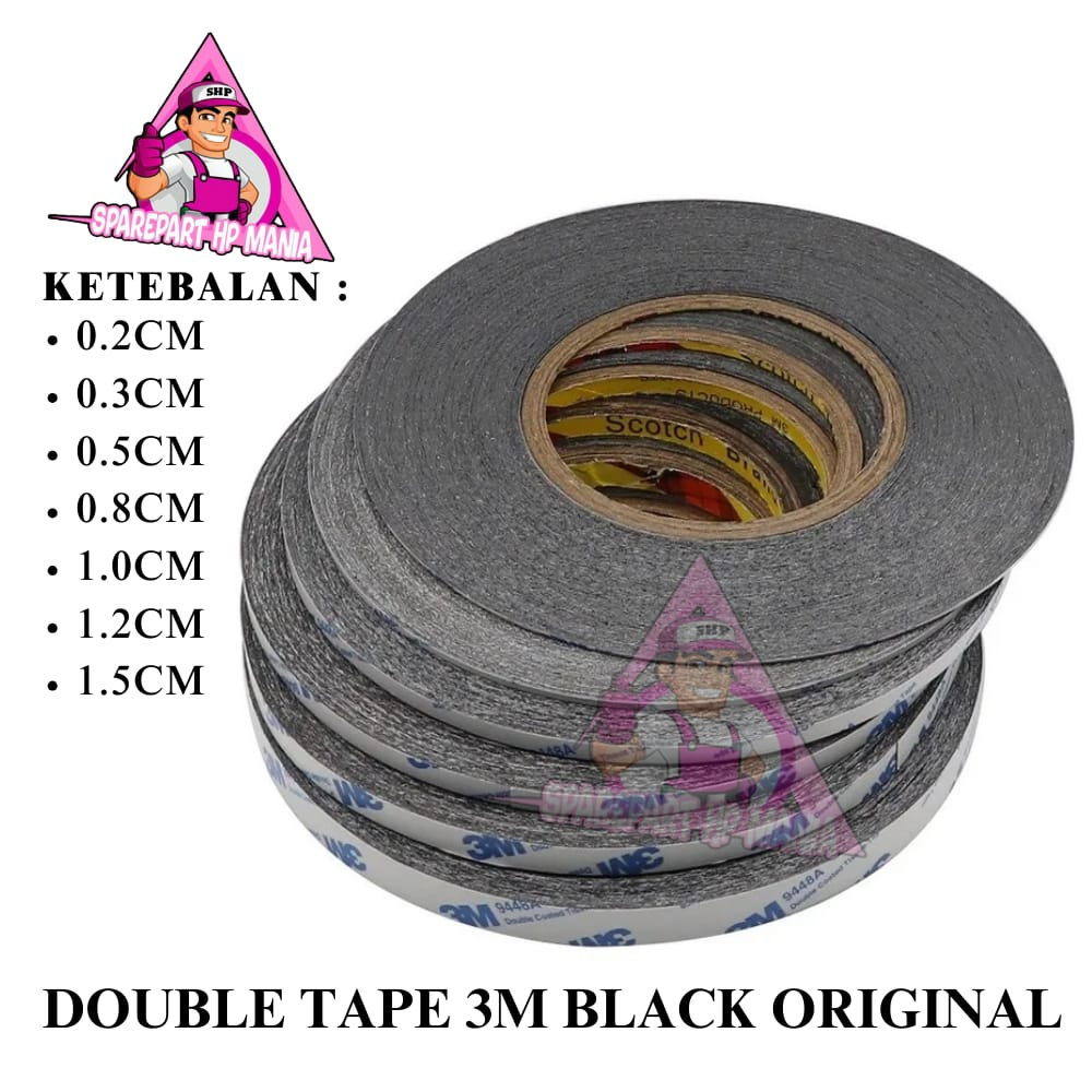 DOUBLE TAPE 3M HITAM 1.5CM X 20M LEM PEREKAT TIPIS KUAT ORIGINAL