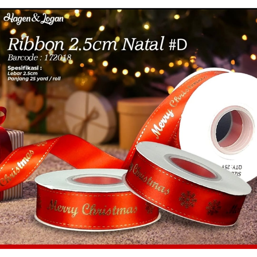 

robbon pita natal 2.5 cm x 20 yard hampers chistmas