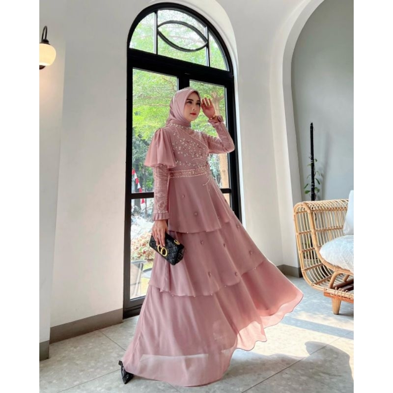 DF_FASHION /Moranza gaun /gaun aura hijab original /gaun terbaru /gaun pesta temewah
