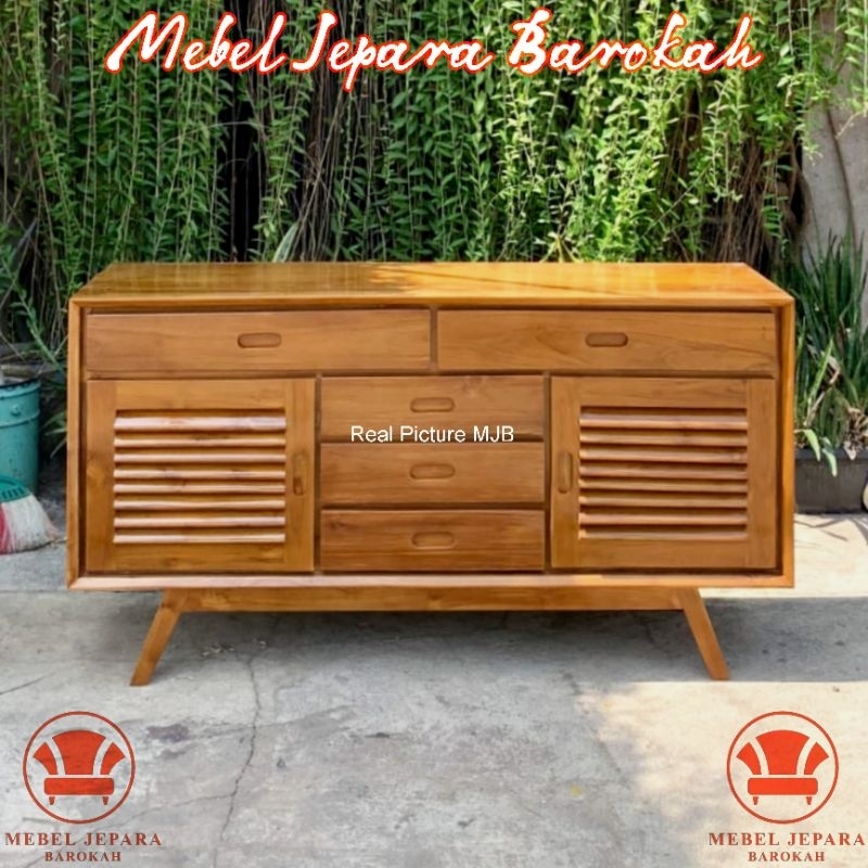 Bufet Meja TV Vintage Credenza Kayu Jati Minimalis Bufet Rak TV Klasik Laci 5