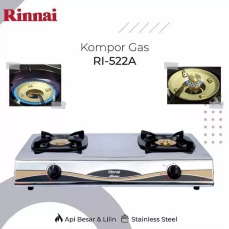 KOMPOR GAS RINNAI 2 TUNGKU 522A dengan api lilin