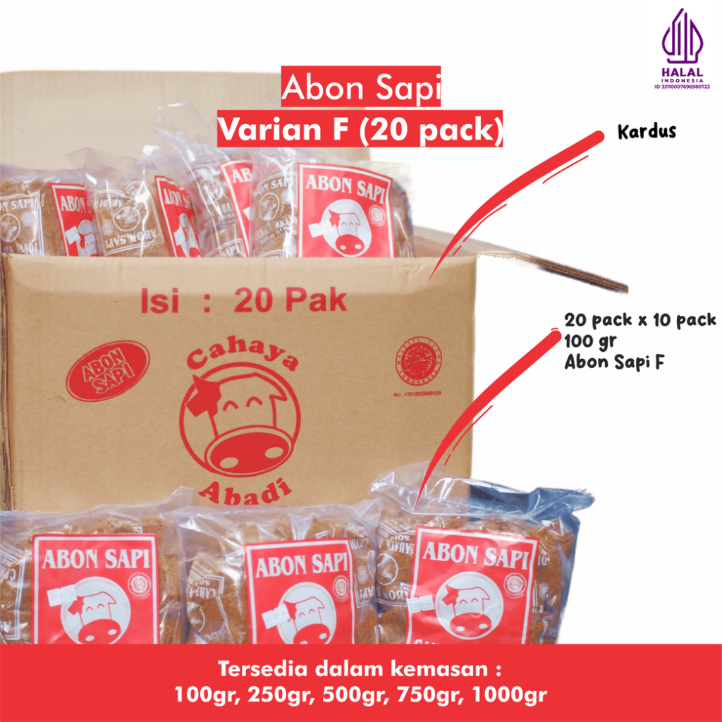 

GROSIR 20KG Cahaya Abadi Abon Sapi "F 20 PACK X 10 PACK 100 GRAM