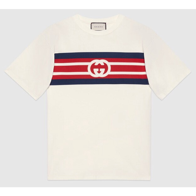 Baju Kaos Gucci Interlocking Navy & Red Print T-Shirt - Baju - Kaos - Baju Kaos - Kaos Unisex - Baju