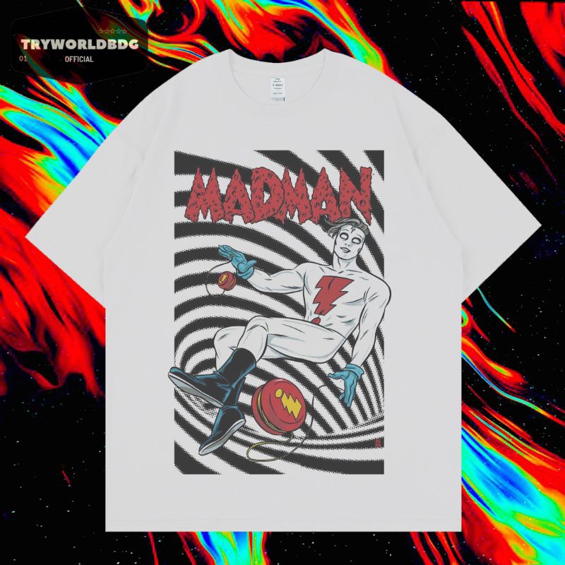 TRYWORLDBDG OFFICIAL "MADMAN" KAOS OVERSIZED | OVERSIZED T SHIRT | KAOS PUTIH | KAOS EDISI KARTUN | 