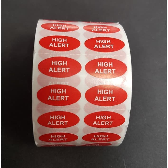 

STIKER HIGH ALERT MERAH OVAL 20X10mm isi 5000 pcs in ROLL