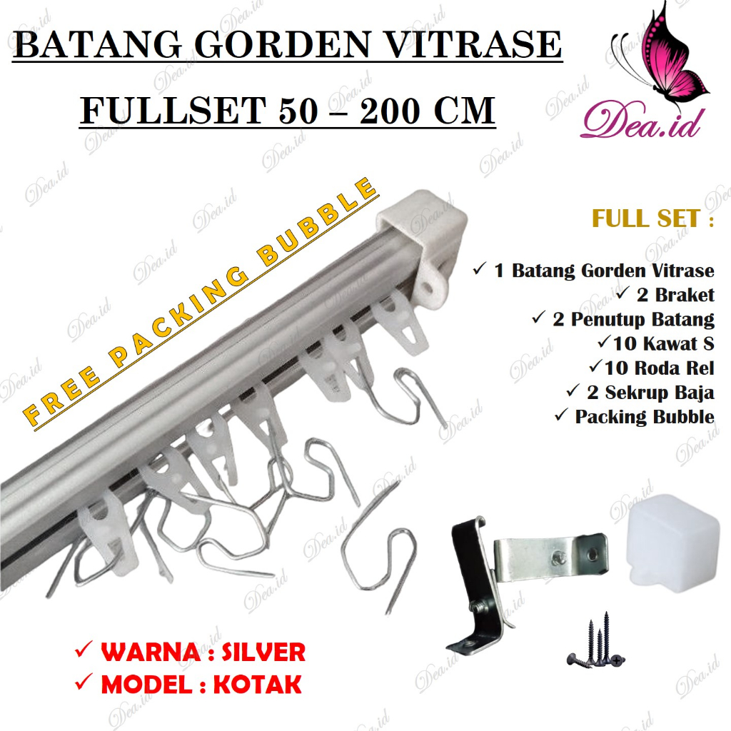 Zoyands [Deashop] [Vitrase Kotak] Batang Gorden Vitrase Aluminium Full Set - Besi Gorden Batang