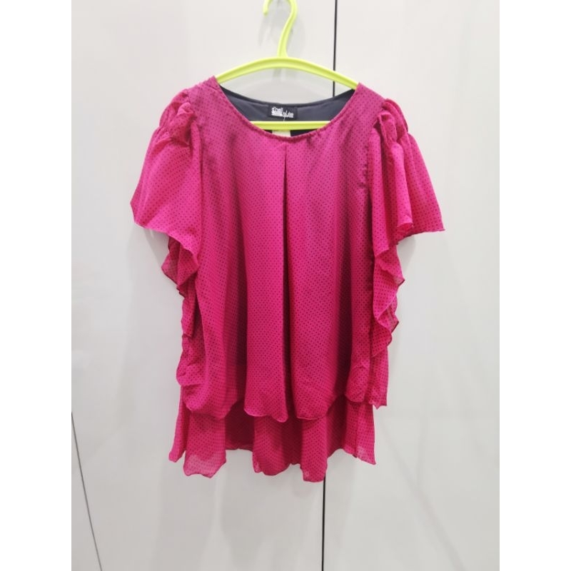 BLOUSE SLEEVE RUFFLE /BLOUSE WANITA /BLOUSE SIFON / BLOUSE PINK /BLOUSE POLKADOT
