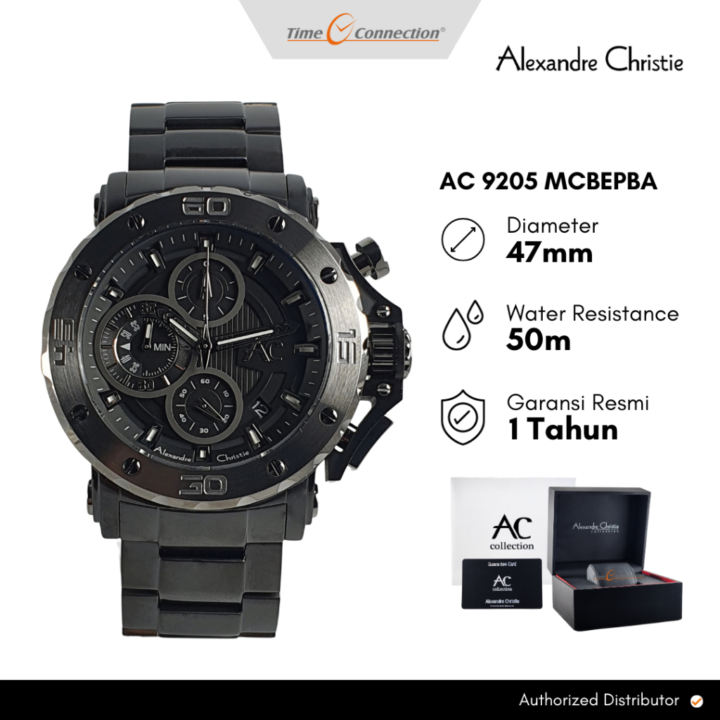 Alexandre Christie AC 9205 MCBEPBA Hitam Original / Jam Tangan Pria Analog Rantai AC Collection MC