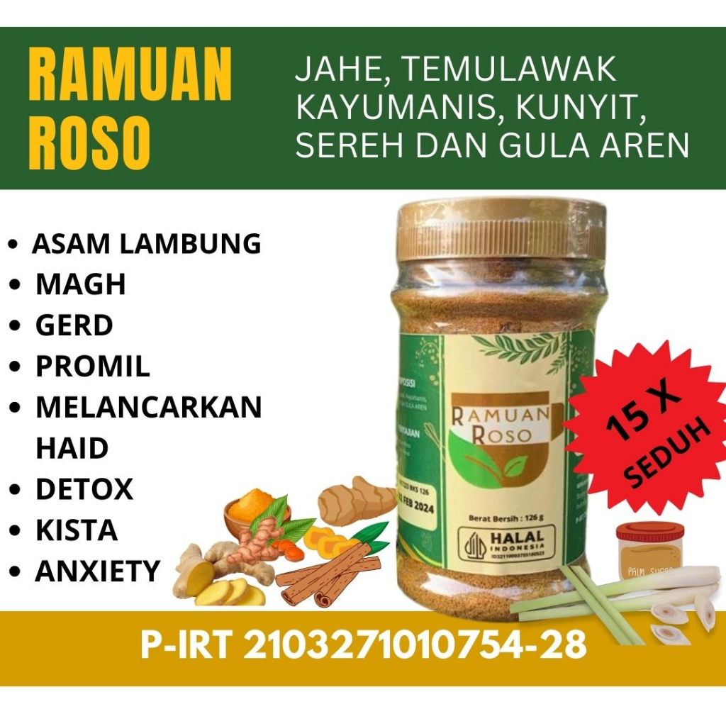 

RAMUAN ROSO Minuman Serbuk Herbal Untuk Asam Lambung Mag Gerd Diet Detox Promil Cinta ZAIDUL AKBAR