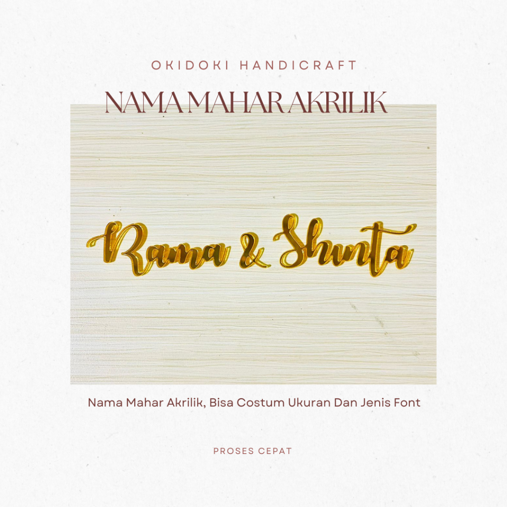 Nama Mahar Akrilik Mirror Pernikahan Nama Akrilik Kayu Mahar gaya Rustic Elegan Mahar Wedding