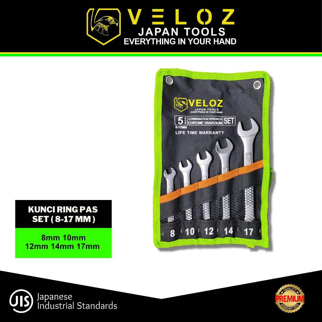 VELOZ Kunci Ring Pas set 8-17mm / Ring Pas 5 pcs / Kunci Pas Ring 8-17mm