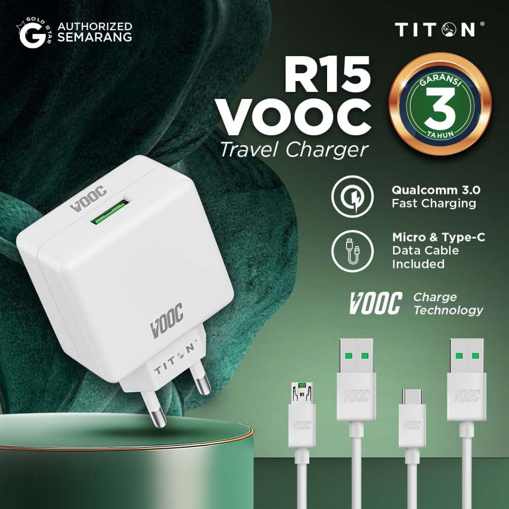 Titon Charger Oppo Original VOOC R15 100% Bawaan HP Include Kabel