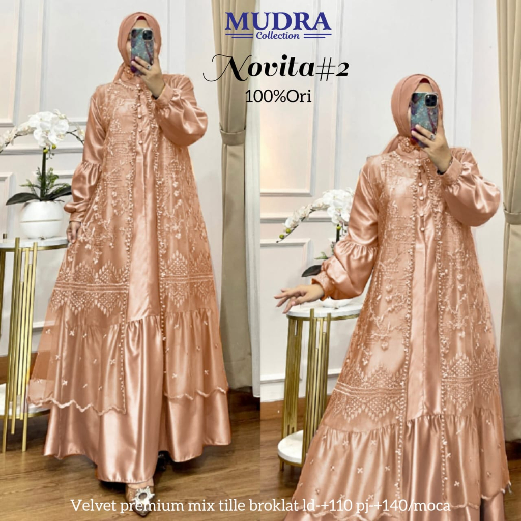 [NEW] NOVITA DRESS GAMIS WANITA BRUKAT PESTA LD 110 VELVET TILE IMPORT ORI BY MUDRA HIJAB || ABAYA K