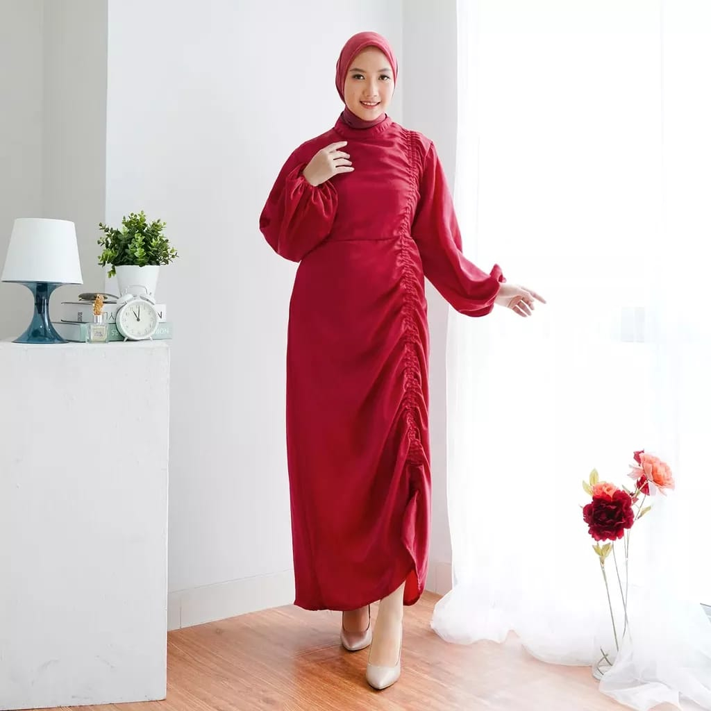 DRESS ANDINI FULL SERUT // DRESS SATIN SILK FULL SERUT // FASHION MUSLIM WANITA // ATASAN WANITA KEK