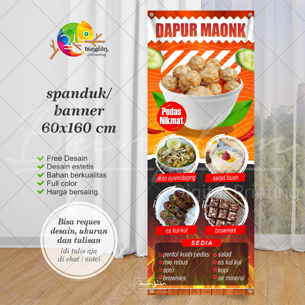 

Size 60x160 Cm Spanduk Banner Makanan, Baso Pentol, Es Kul-Kul