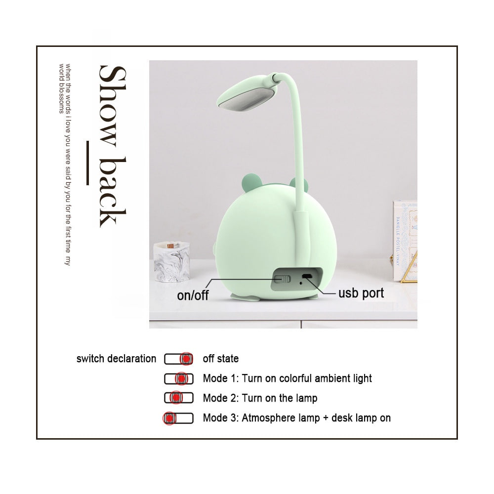 Lampu Meja Belajar USB LED Lampu Baca Karakter Kartun Lucu Reading Lamp