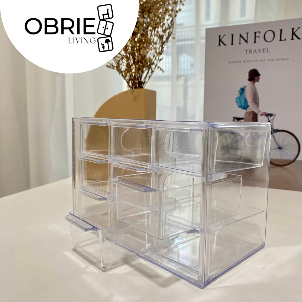 [OBRIE] Korean Minimalist Mini Storage Box Stationery Makeup Skincare Desk Organizer 9 Drawers / Rak
