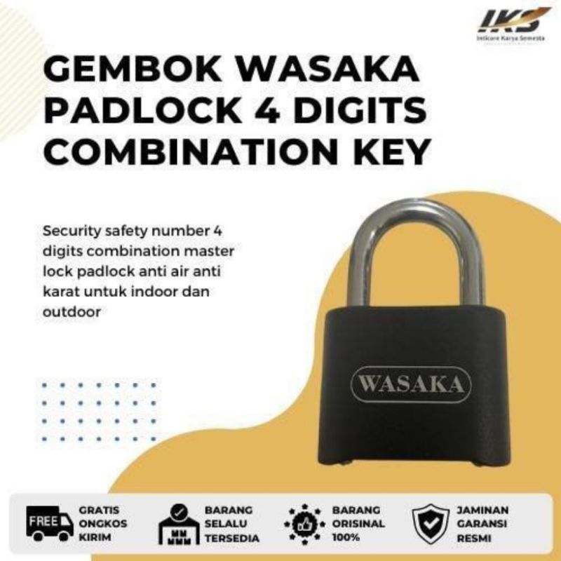 GEMBOK PIN / GEMBOK WASAKA / PADLOCK 4 DIGITS COMBINATION KEY ANTI AIR DAN KARAT UNTUK INDOOR