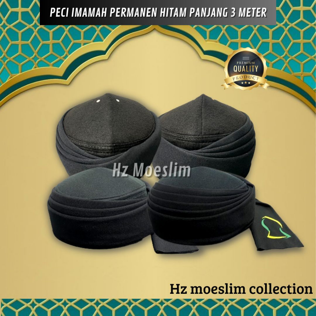 Peci Imamah Permanen Rida Warna Hitam Panjang 3 Meter Imamah Instan Langsung Pakai