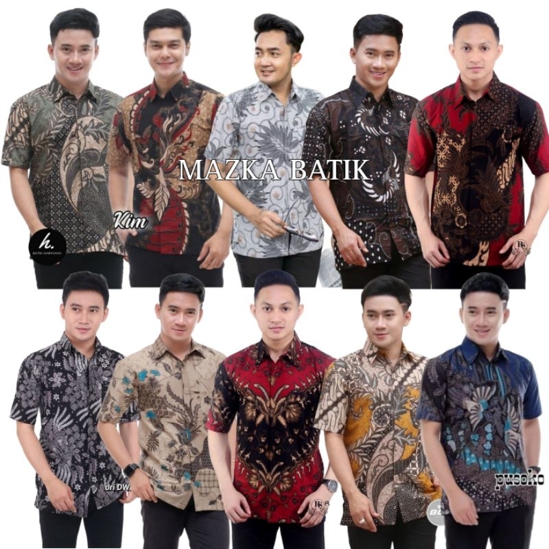 BSWART Batik HRB026 Kenongo Hem Pendek Padi Pekalongan M L XL Batik Pria MURAH Modern Grosir