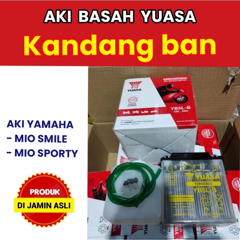 AKI BASAH YUASA YB5L-B UNTUK MOTOR MIO SMILE,MIO SPORTY (100% ORIGINAL)