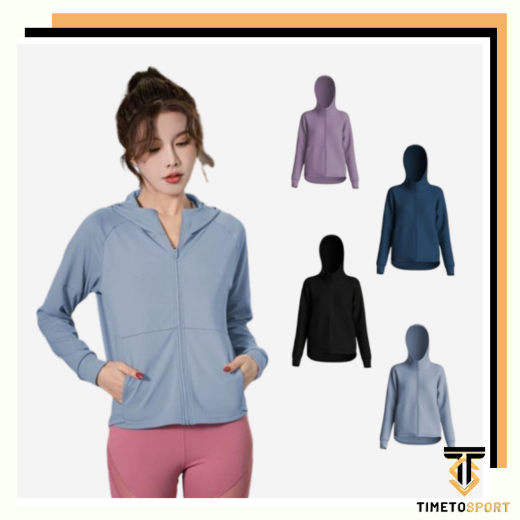 	 TIMETOSPORT Jaket Wanita Hoodie Zipper Bahan Mesh Resleting Untuk Yoga Gym Lari Fitness 1070	