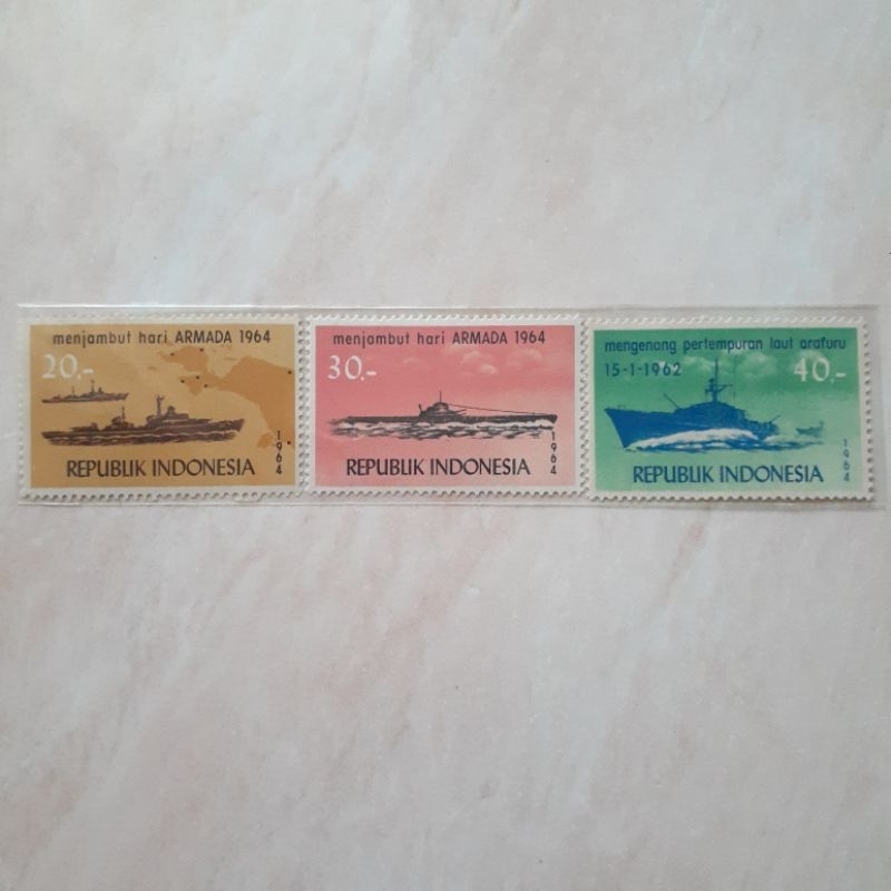

(A) Perangko Indonesia Hari Armada Tahun 1964 set lengkap 3pcs