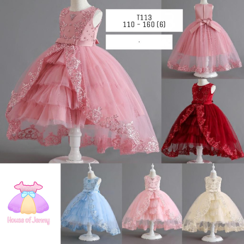 Baju Pesta Anak Perempuan Dress Pesta Model Princess Kode T113 Bahan Premium Rok Gaun Pesta Ngembang