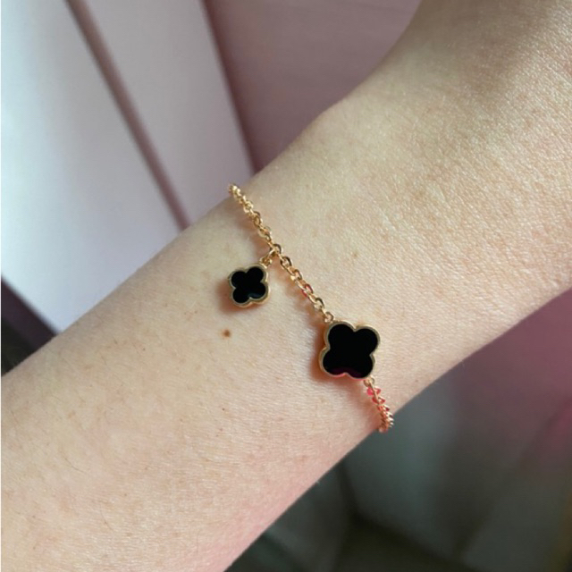 Gelang rantai Vancleef Van cleef hitam emas asli kadar 375 8k
