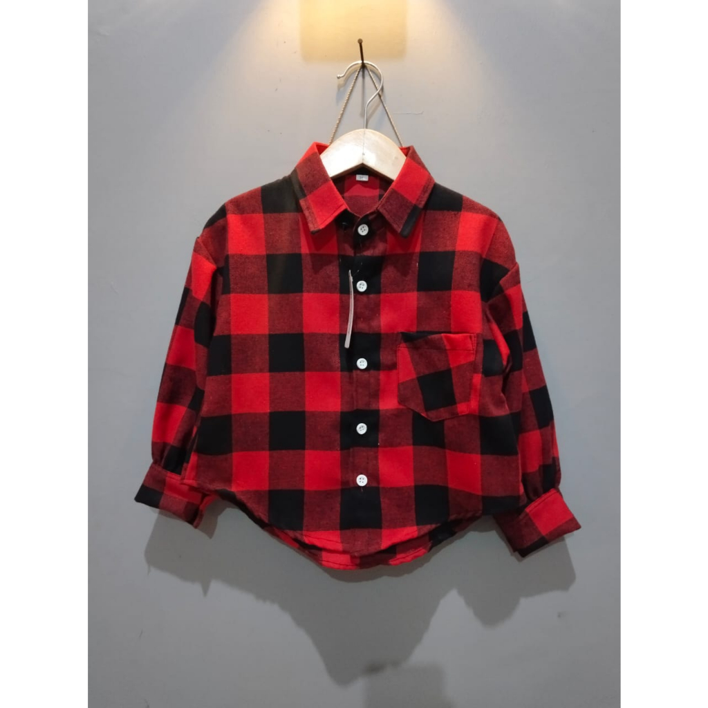 Baju Kemeja Anak Perempuan Kotak Flannel Lengan Panjang 1-12 Tahun