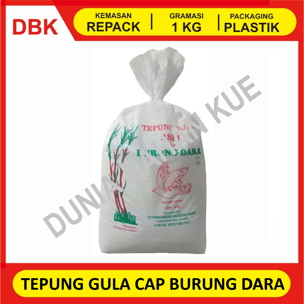 

TEPUNG GULA ASLI MURNI CAP BURUNG DARA - REPACK 1 KG / TEPUNG GULA HALUS