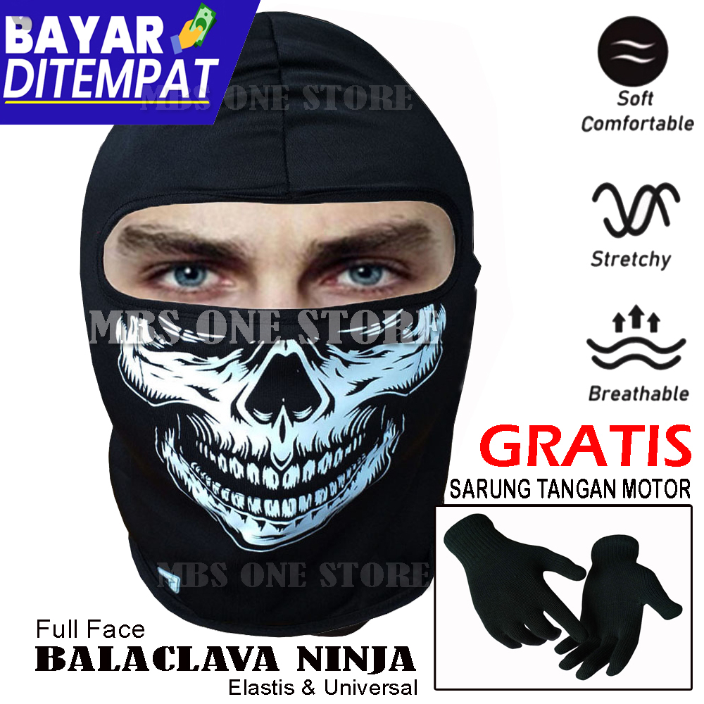 Masker Wajah Masker Tengkorak Masker Ninja Full Face MBS220-1 Hitam Balaclava Skull Pria Dewasa Kere