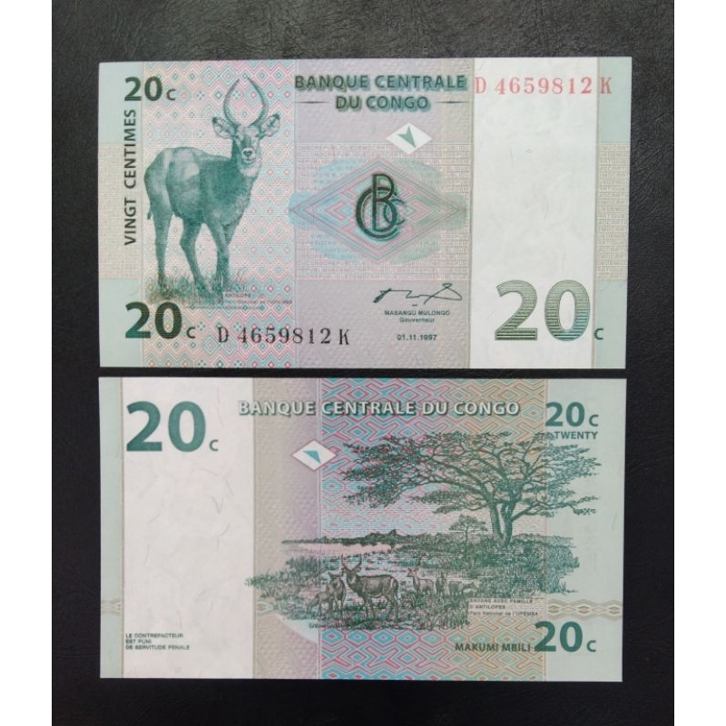 uang asing congo 20 franc 1997