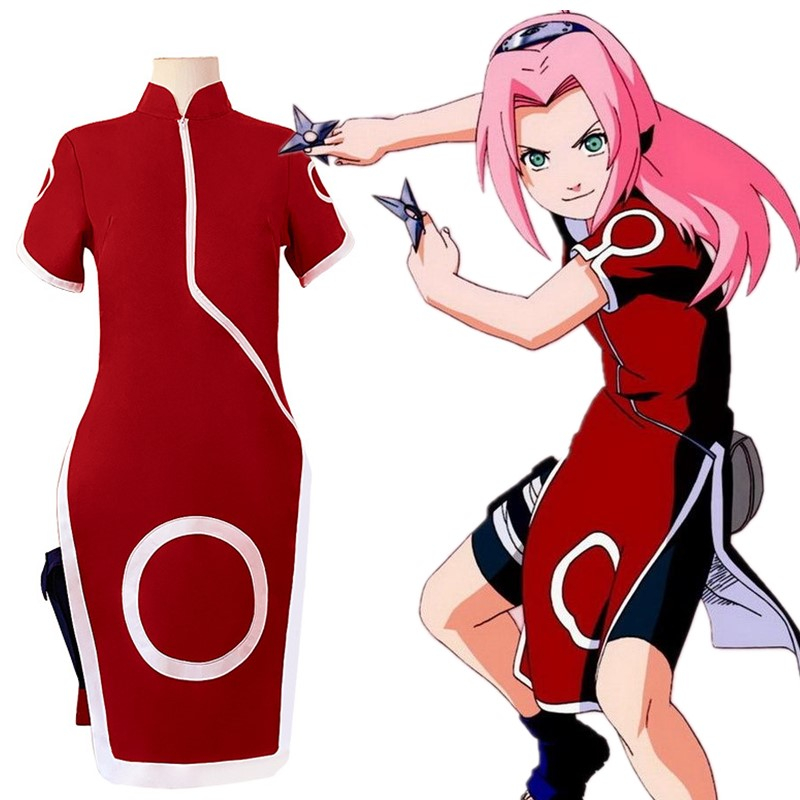 [QTakasi] Naruto Haruno Sakura Cosplay Costume Set Cheongsam