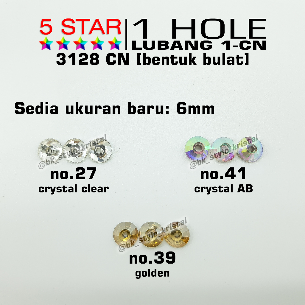 5 STAR 1HOLE Lubang 1 - 3128CN (Bentuk Bulat) - 6mm - per 10gross