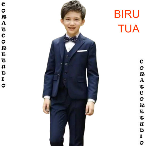 CORATCORETUDIO Blazer Cowok Jas Pria Anak Slimfit Model Kekinian Usia Umur 1 - 14 tahun Celana BIRU 