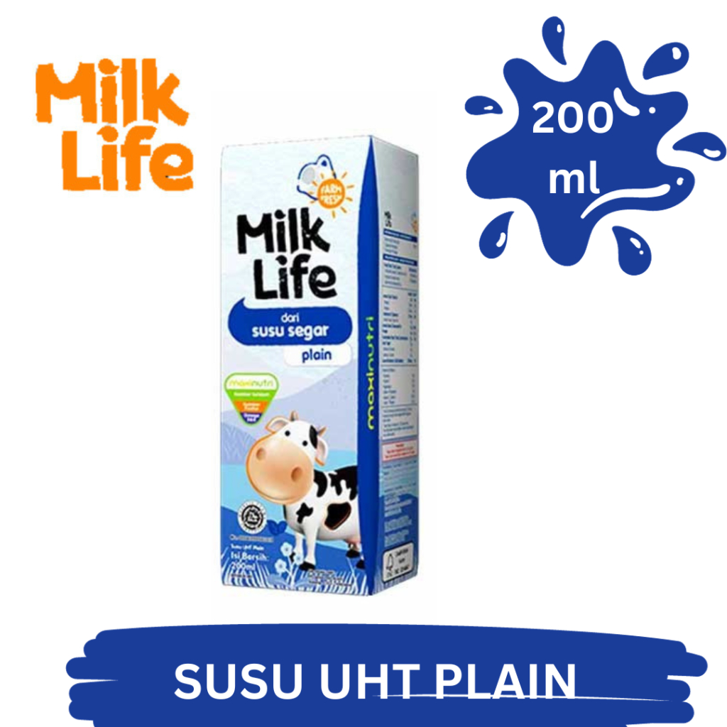 

MILK LIFE SUSU UHT 200 ML | ISI 6 pcs | COKLAT STRAWBERRY KURMA PLAIN ORIGINAL