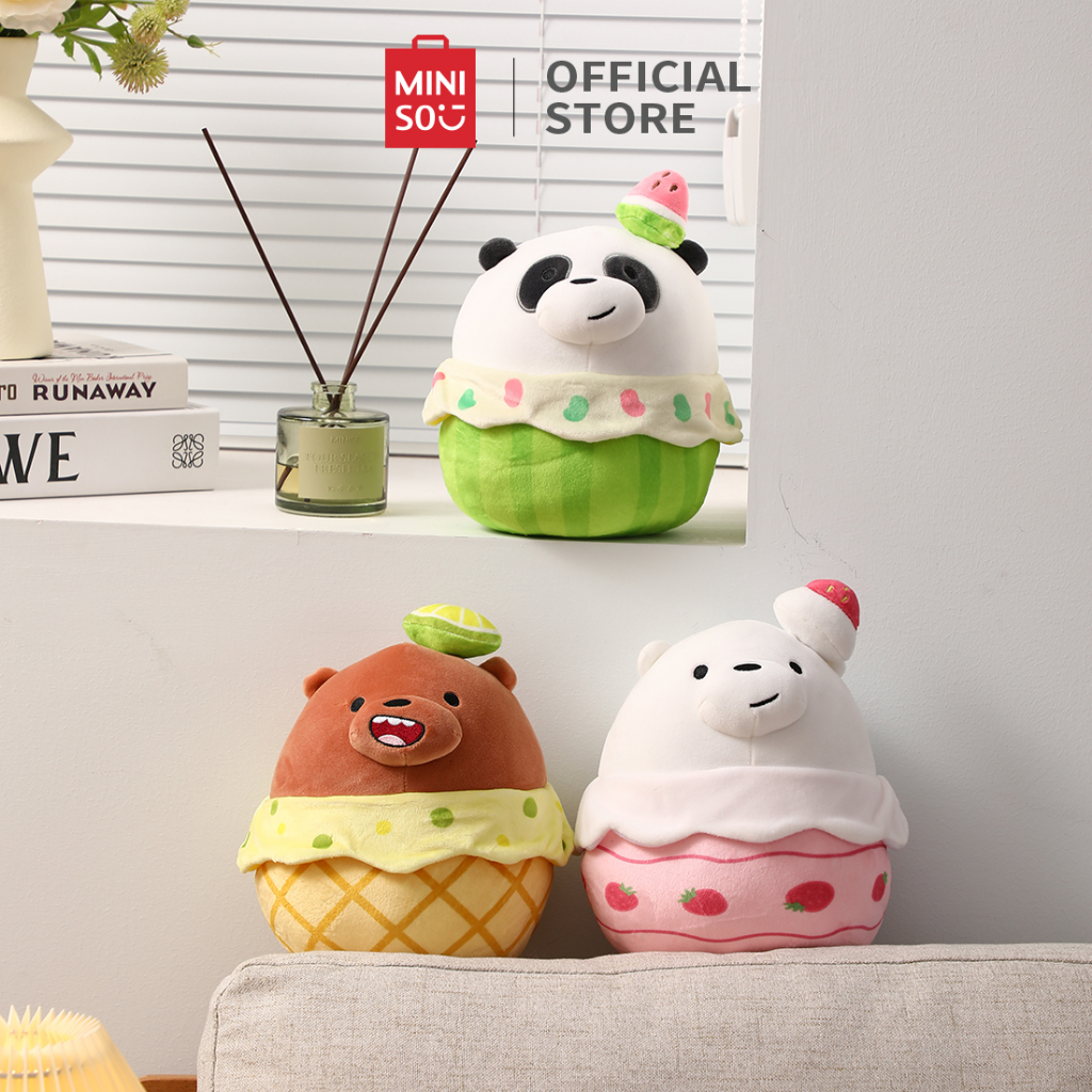 MINISO We Bare Bears 8in Dessert Bare Bears Plush Toy Cute Bear Pakai Sweater Original Lembut Ramah 