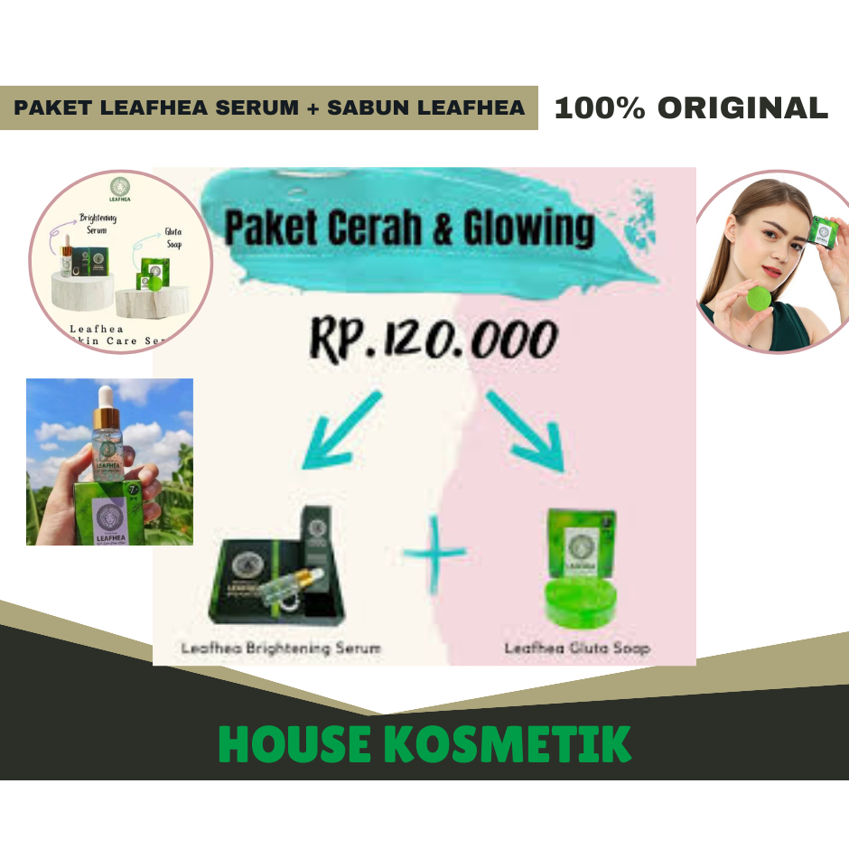 PAKET GLOWING LEAFHEA BRIGHTENING SERUM + LEAFHEA GLUTHA SOAP BAR (100% ORIGINAL ) BPOM ( SERUM SABU